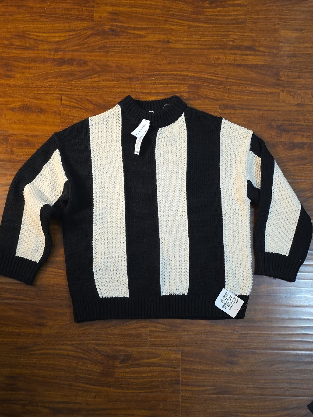 Topshop Black and Cream Vertical Stripe Crewneck Sweater